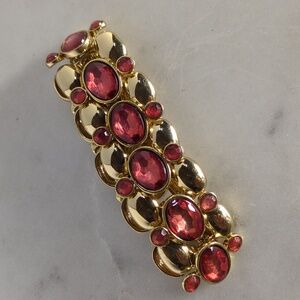 Banana Republic Red Rhinestone Gold Tone Wide Bracelet 7 in